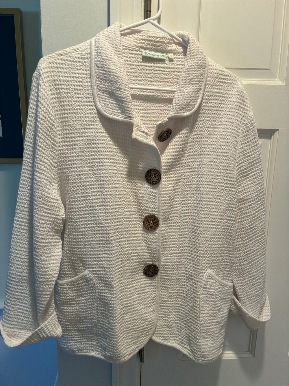 Lulu-B Cream Textured Shawl Collar jacket with Decorative Buttons